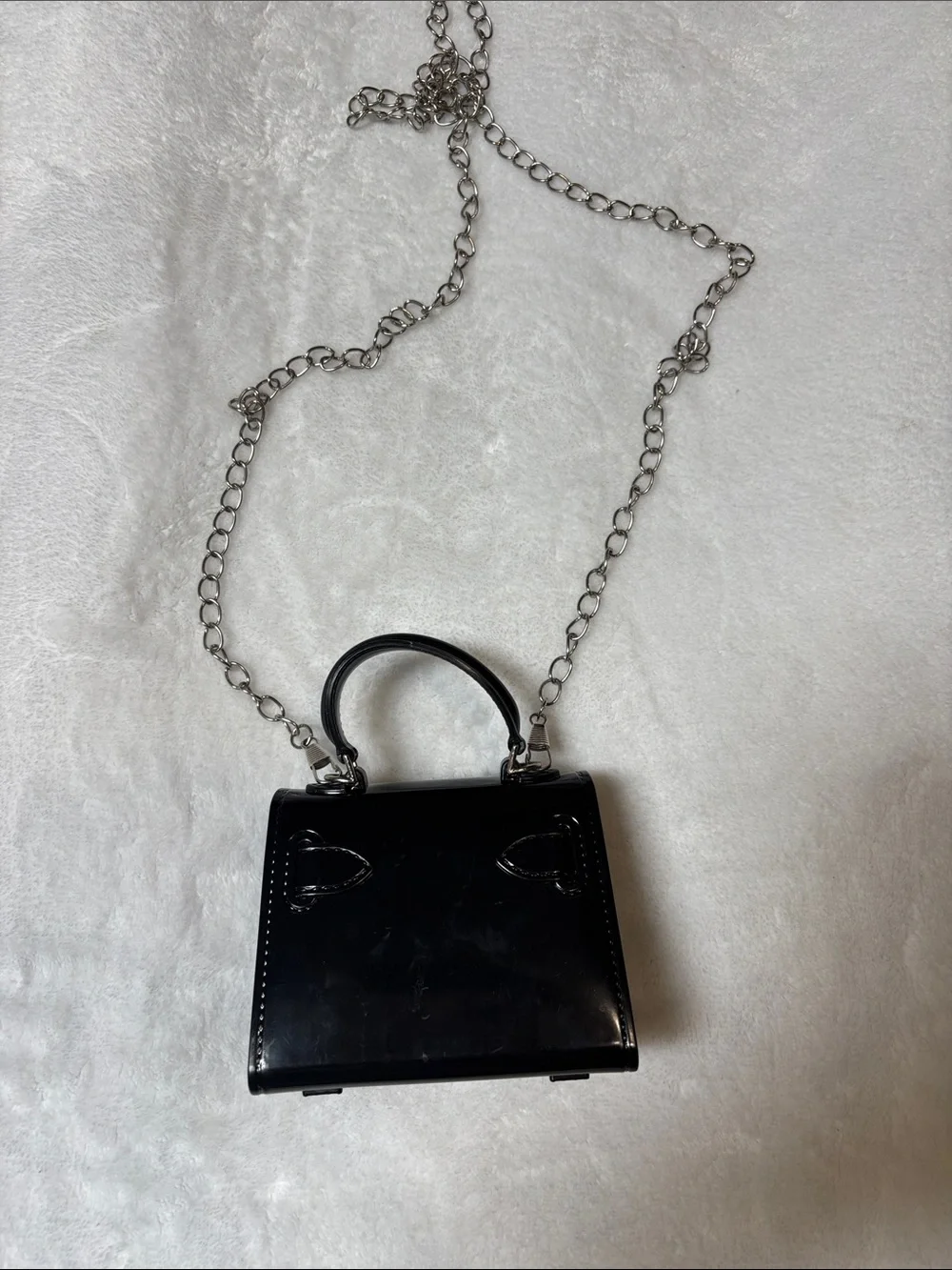 Kids Black Patent Top-Handle Mini Bag